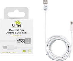[5205308248740] LIME MICRO USB DEVICES LONG USB 2.4A ΦΟΡΤΙΣΗΣ-DATA 2m LUM02 WHITE
